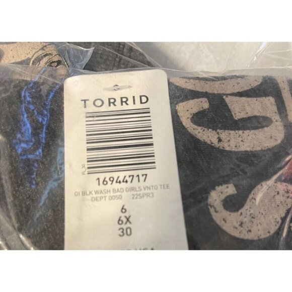 Torrid +6 Black Aged Crew Neck Bad Girls Skeleton Biker Graphic Short Sleeve Tee - Picture 6 of 6